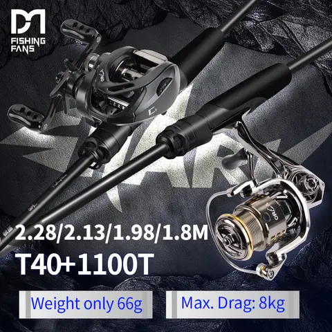 Vara de Pesca FISHINGFANS KUAISHA T1100+M40X em Carbono com Drag de 8KG, Guia LS Leve, Peso de Isca de 7-30g, Ação Rápida para Spinning e Casting