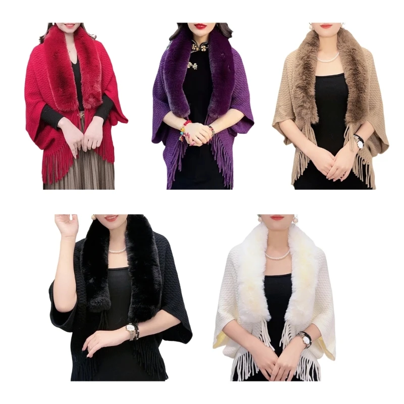 Solid Color Shawl Large Collar Plush Shawl Winter Coat Artificial Furs Wedding Suitable for Both Genders