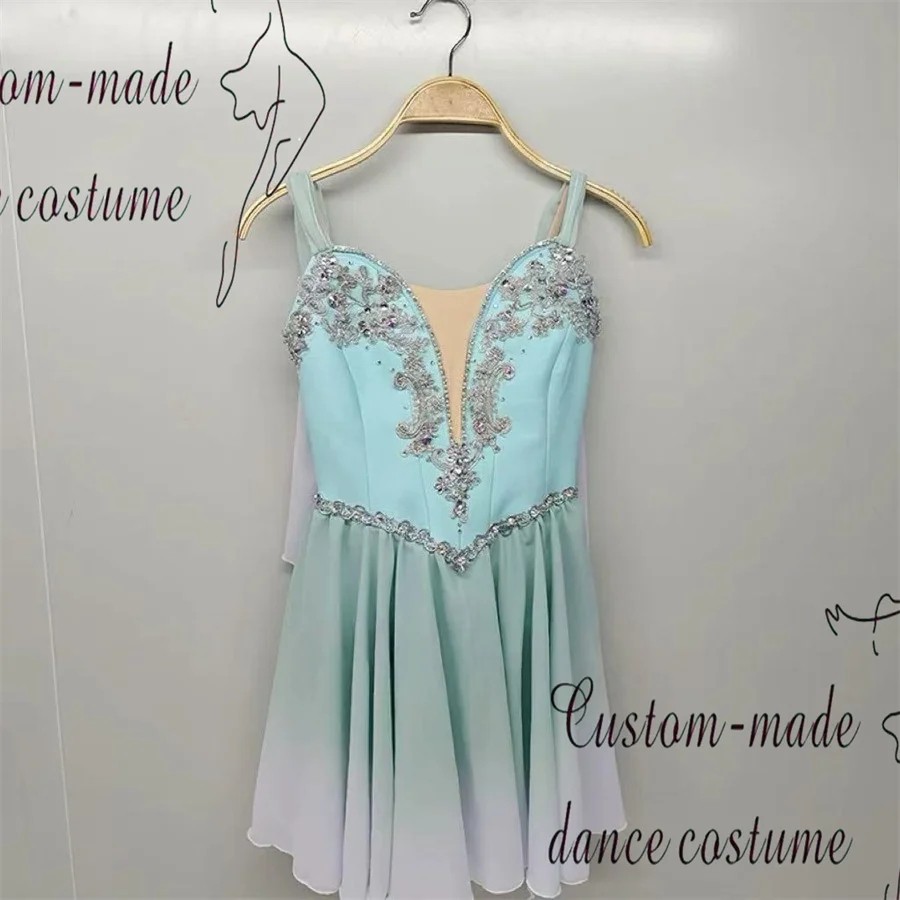 Nuovo design Dimensioni personalizzate Colore personalizzato Abbigliamento da prestazione per ragazze per bambini Abito da balletto lirico verde lago contemporaneo