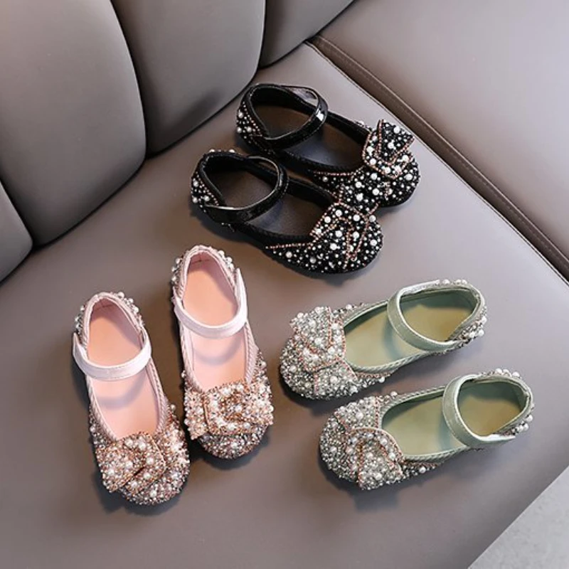 Princess Shoes for Girls Green Pink Party Wedding Luxurious Glitter 21-36 Kids Single Shoe Summer Spring Fashion Girl's Flats