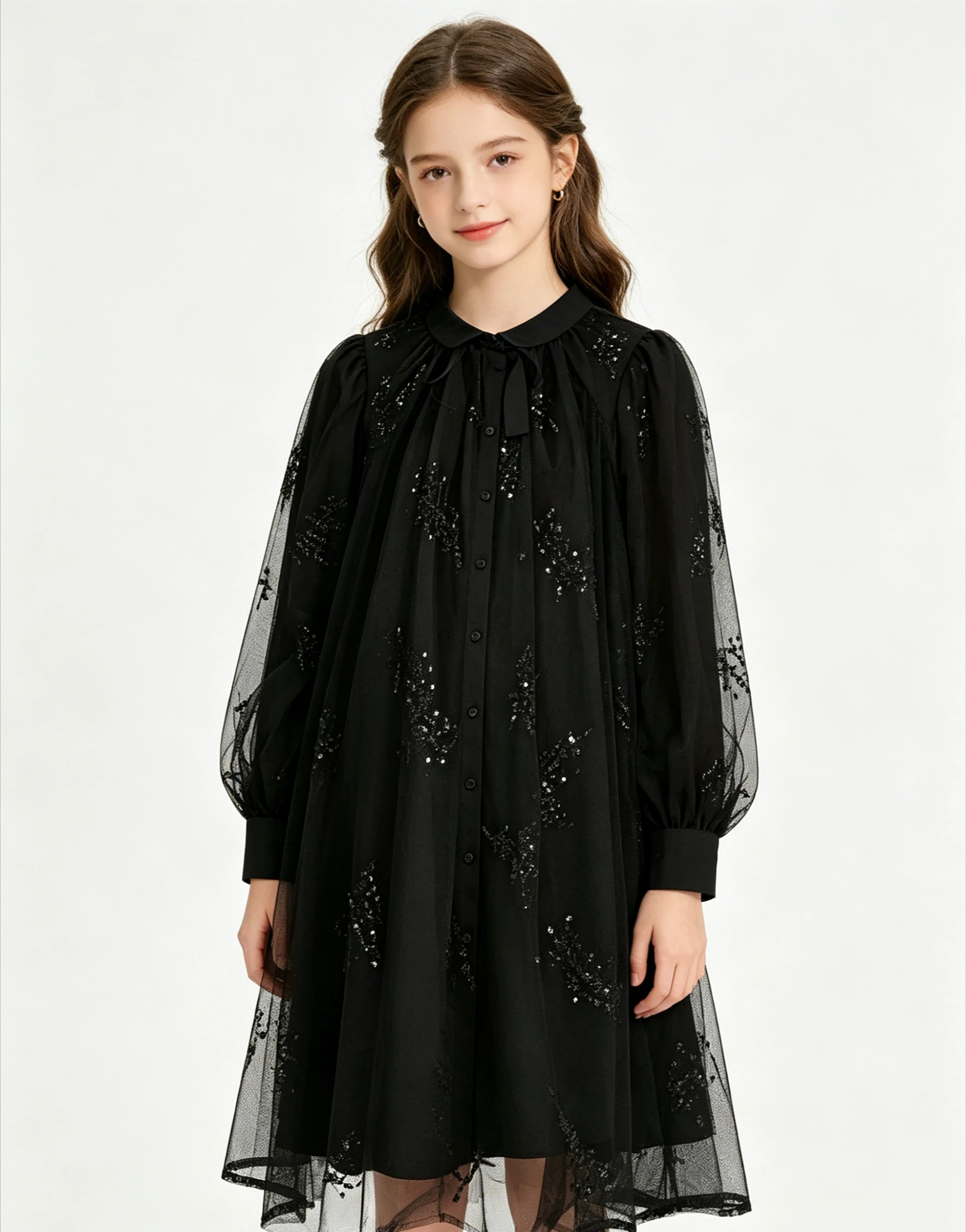 Children Dress 2026 Spring Summer Autumn New Black Fluffy Girls Evening Dress Flower Girl Temperament Princess Dress