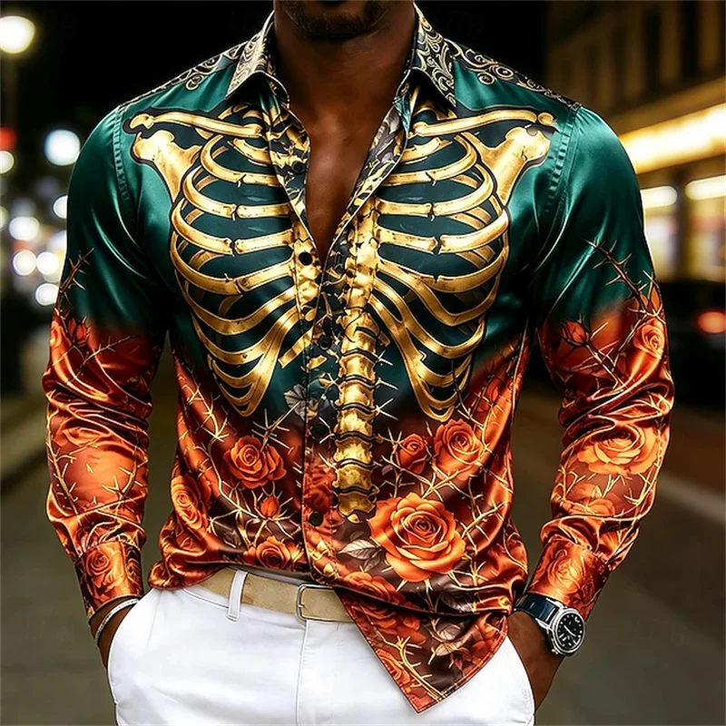 2026 New Men's Halloween Shirt – Loose, Casual, and Stylish Long-Sleeve Shirt for Daily Wear, Bar Parties, and Performances