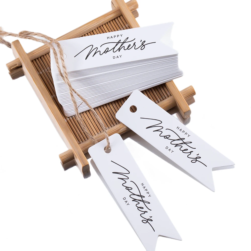 100pcs Happy Mother's Day small hang tag baking packaging hanging card gift decoration message label white cardboard swallowtail