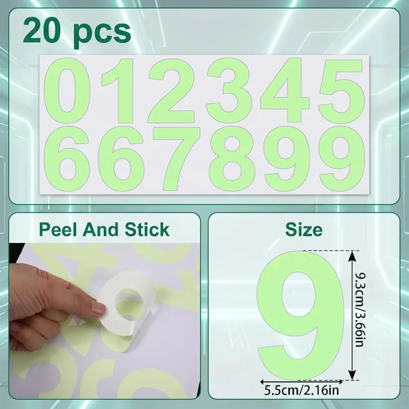 Glow-in-the-dark number stickers for walls, ideal for bedroom decor, playroom fun, and creating a magical nighttime ambiance.
