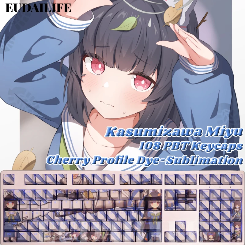 

Kasumizawa Miyu 108 Keycap Blue Archive PBT DYE Sublimation Light Transmitting Cherry Switch Cross Key Cover Mechanical Keyboard