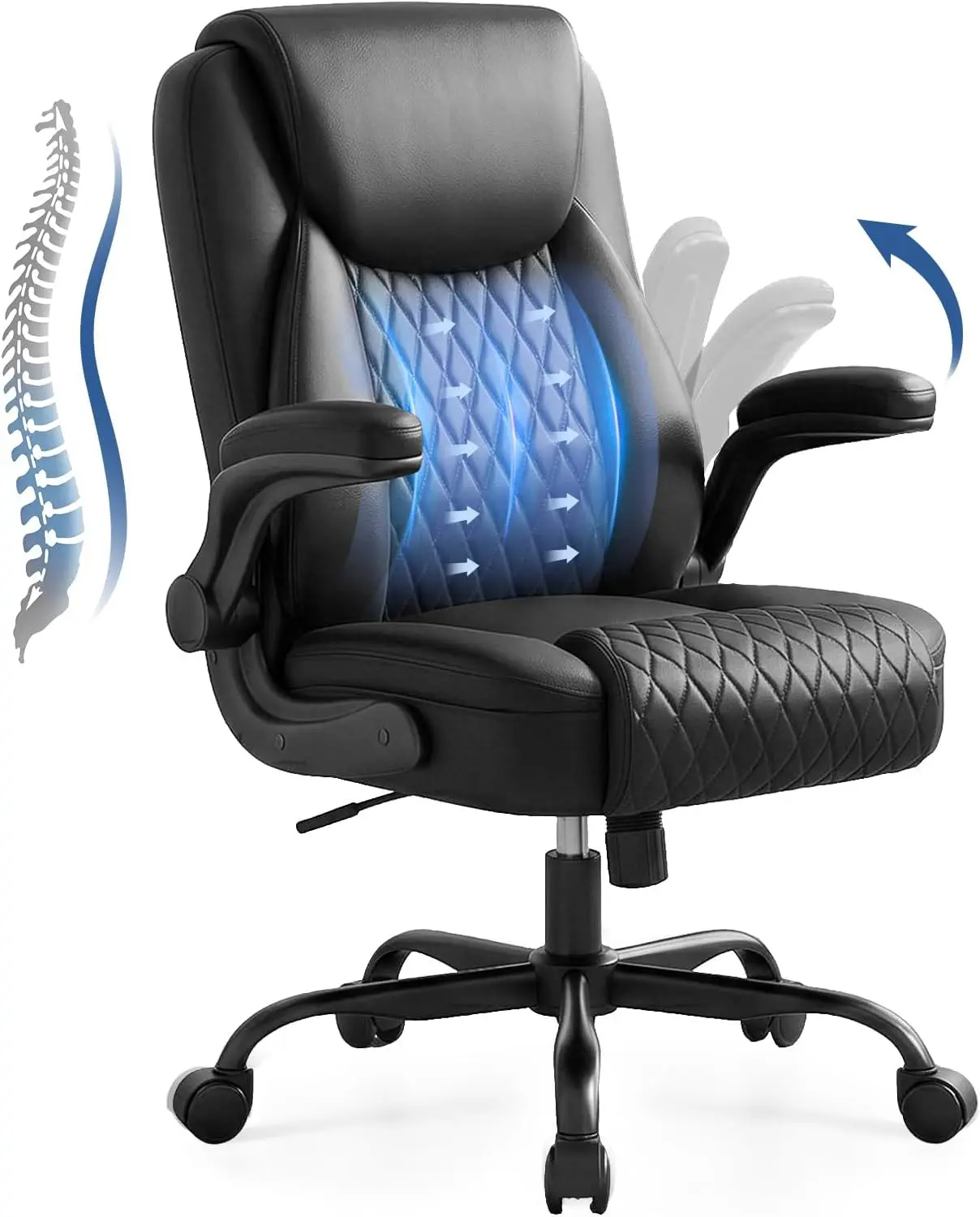 Executive Office Chair with Comfortable Lumbar Support, Ergonomic Gaming Chair with Flip-up Armrests & Zoned Pressure-Relief