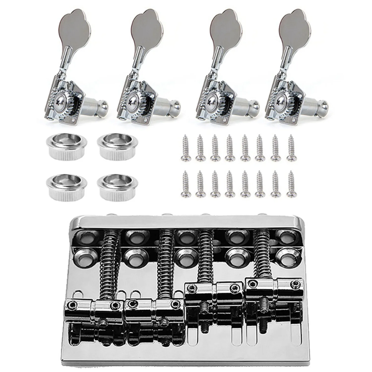 

CGDS-4Pcs Guitar Tuning Pegs Electric Bass Tuner Peg With 4 String Hardtail Bass Guitar Bridge Chrome