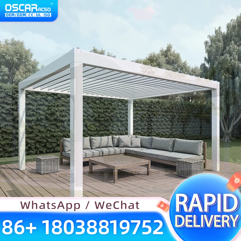 Outdoor Aluminum Bioclimatic Louvered Garden Canopy Awning Gazebo 4X4 4X6 4X8 Sizes Customizable for Backyard Patio Lawn pergola