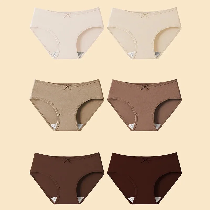 

6PCS Women Panties Soft Cotton Low Waist Briefs Breathable Underwear Cute Bow Seamless Comfortable Ladies Underpants#180,25.5