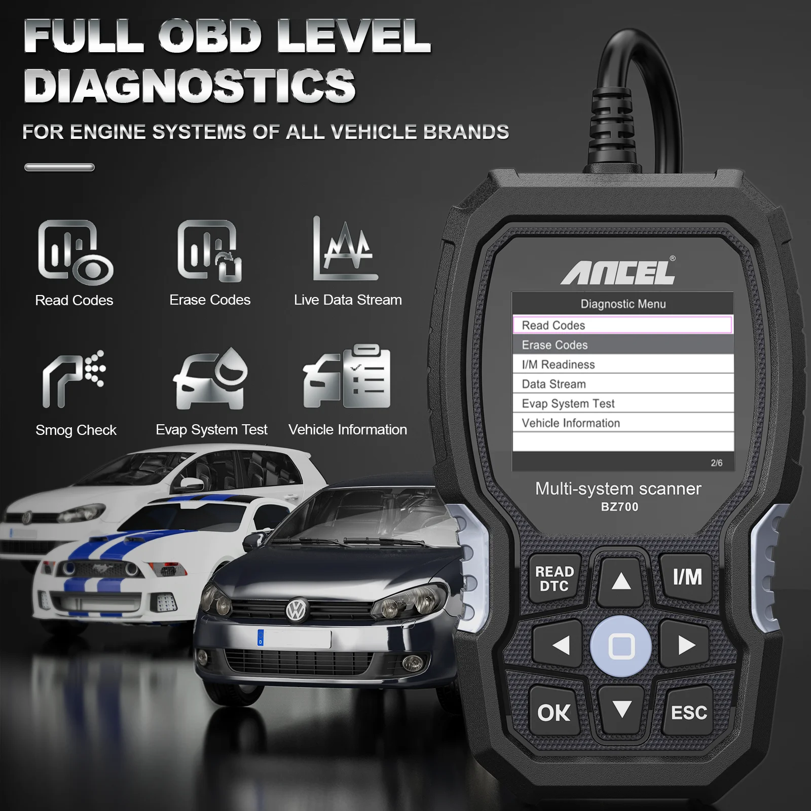 ANCEL 전문 OBD2 스캐너, 메르세데스 벤츠 자동차 코드 리더, ABS, SRS, SAS, TPMS 리셋 스캔 도구, 엔진 진단 도구, BZ700