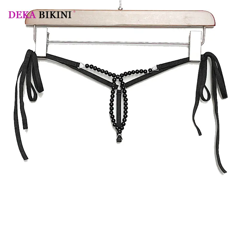 DEKA Women\'s Panties Swimming Open Crotchless Pearl Mini Micro Bikini Thongs G-Strings Swimsuit Briefs Exotic Lingerie Underwar