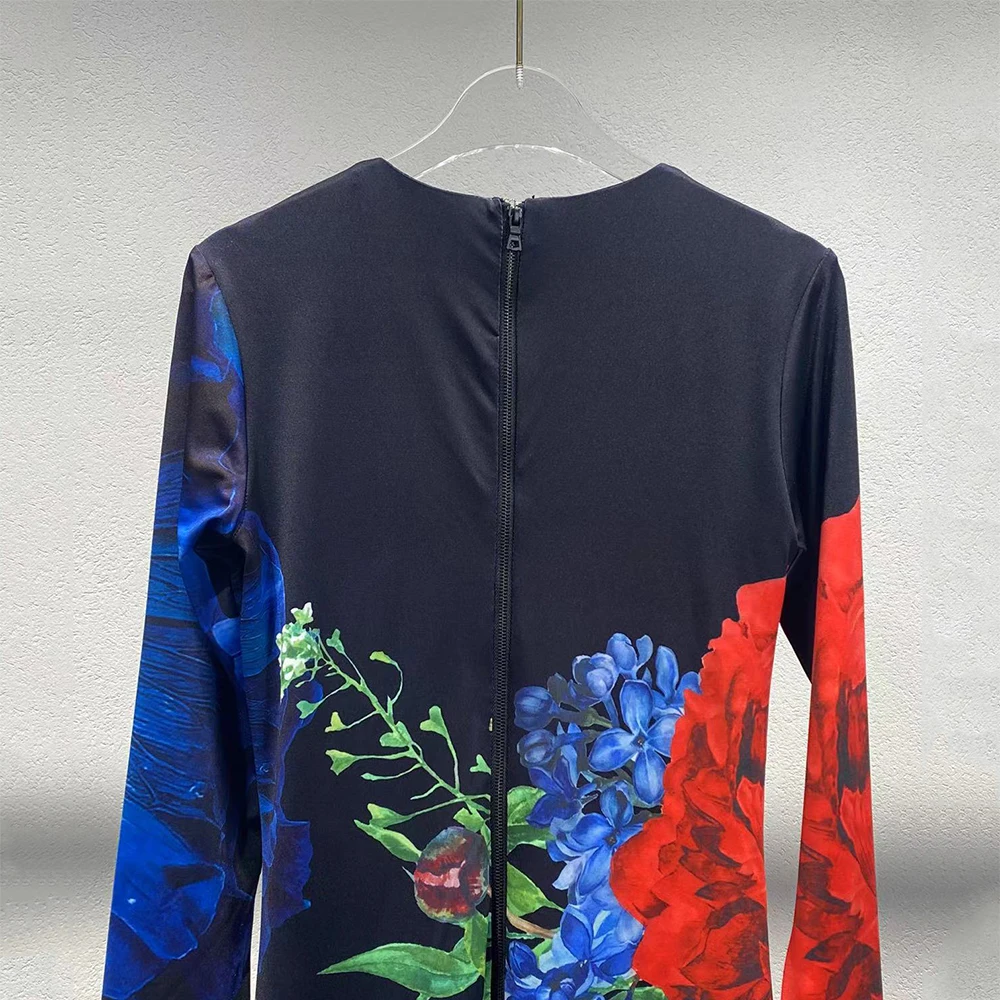 Fashion Floral Printing Women Dress Y2k Temperament Elegant Commuter Round Neck Long Sleeve Long Dresses 2024 Fall / Winter New