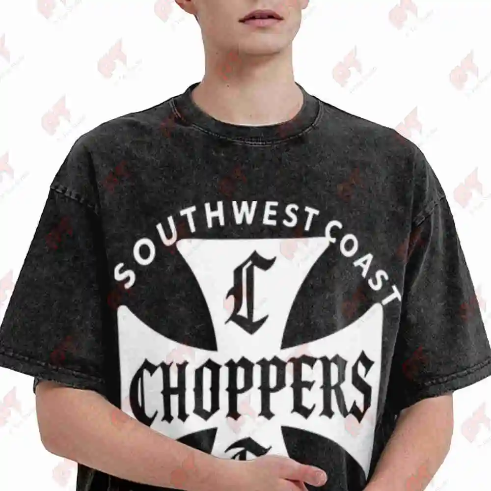 Retro Biker Choppers Chop Shop Vintage Washed Tee Pure Cotton T-Shirt