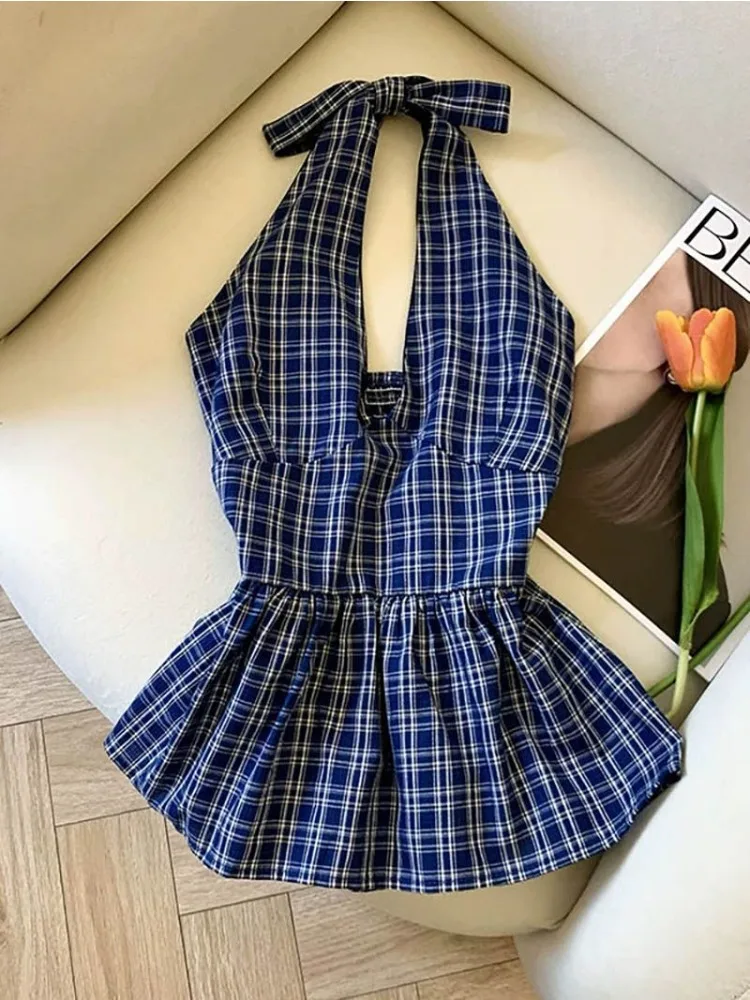 

American Retro Check V-neck Long Sleeved Shirt Spring New Casual Slim Tops Women Hollow Out Korean Fashion Y2k Design Clothes
