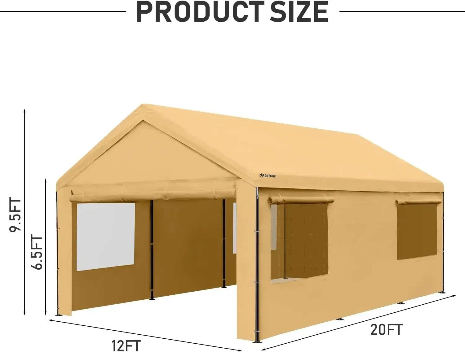 Carport Canopy 12x20 FT Heavy Duty เรือโรงรถหลังคารถพร้อมผนังด้านข้างแบบถอดได้และ Windows Ventilated แบบม้วนขึ้น (สีเบจ)