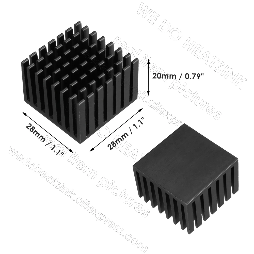 WE DO HEATSINK 28x28x20mm Without or With Thermal Pad Black Anodized Aluminum CPU / IC / AMD Cooling Cooler Heatsink