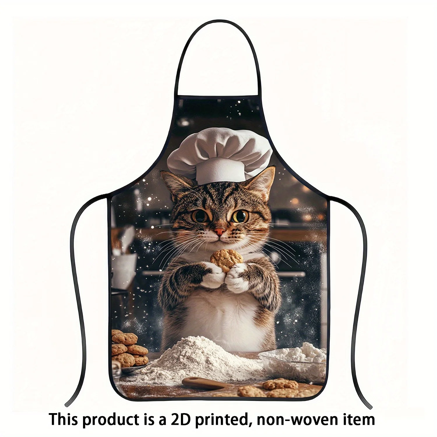 Cute Cat Chef Apron, Kitten Baking Cookies Graphic Cooking Bib, Funny Pet Kitchen Decor, Gift for Cat Lovers