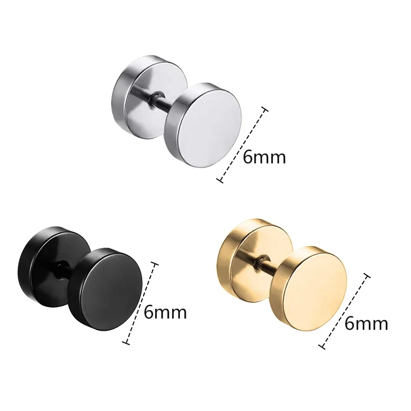 3 pairs Stainless Steel Barbell Stud Earring For Men Women Earrings For Men Stud Punk Gothic Fake Ear Gauge Earring Body Jewelry