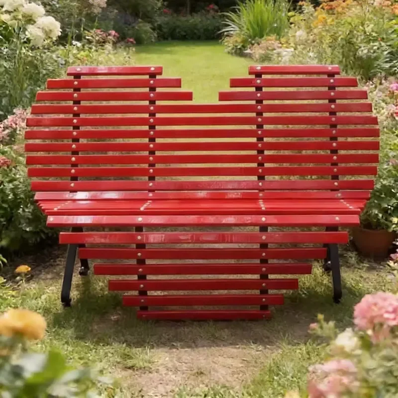 Internet Popular Creative Red Heart Shaped Double Seat Outdoor love Chair for Park Scenic Spot Courtyard Romantic Landscape