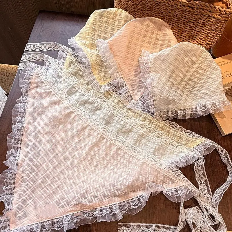 Süßer Spitzenbesatz Dreieckiger Kopftuchschal im Landhausstil Multifunktionaler Schleiergürtel für Urlaub, Strand, Alltag und Freizeit-Styling-Dekoration – Detail 1