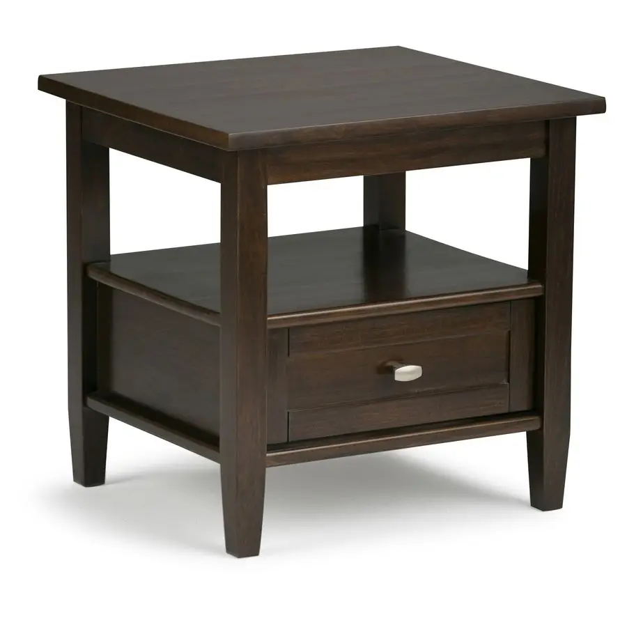 

Warm Shaker SOLID WOOD 20 inch Wide Rectangle Transitional End Side Table in Tobacco Brown for the Living Room and Bedroom