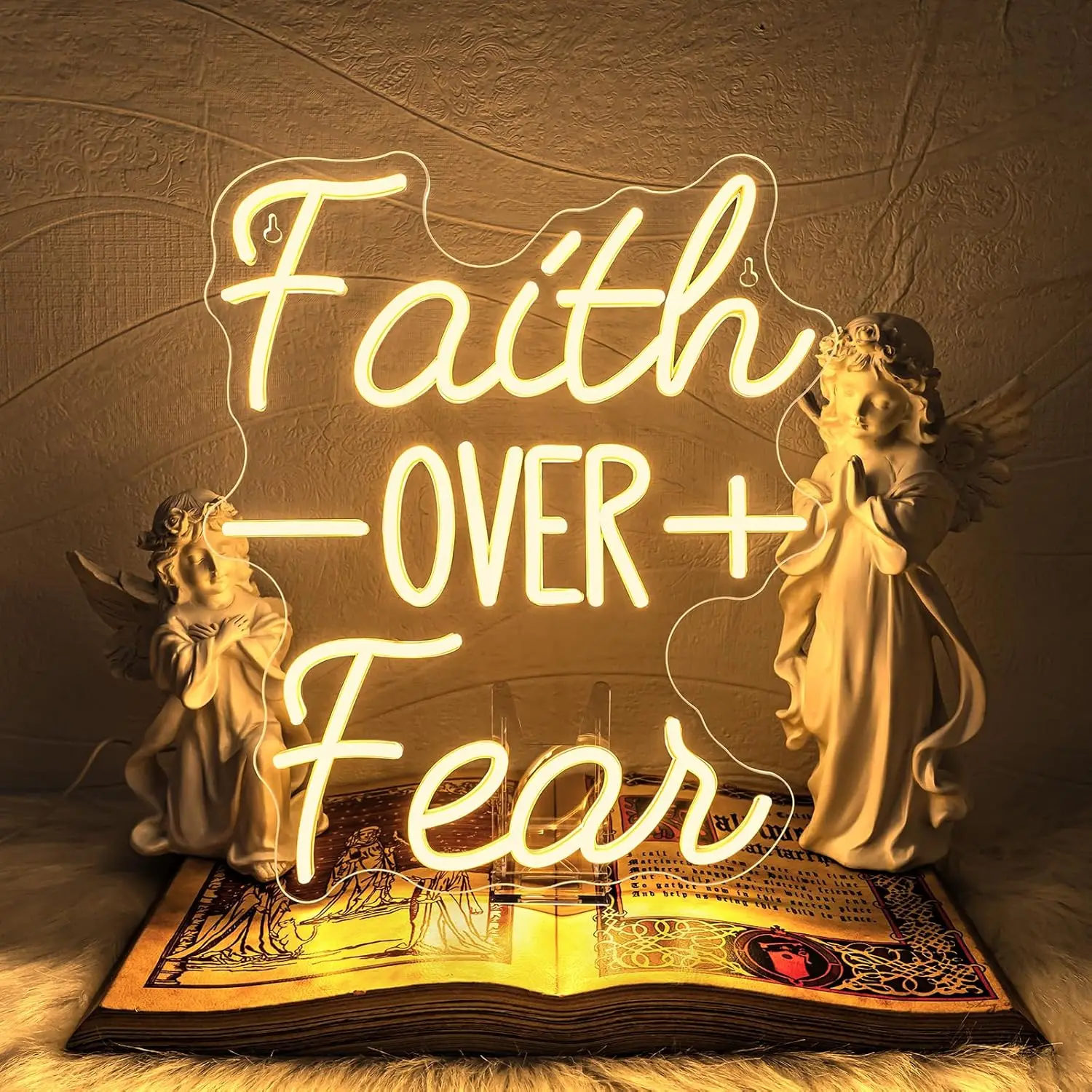 Faith Over Fear Neon Sign LED Light Inspirational Religious Quote  for  Church Living Room Bedroom Spiritual Decor Gift