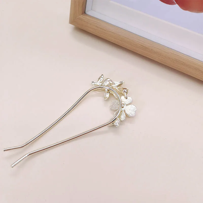 Jepit Rambut Berbentuk U Bunga Sederhana Gaya Cina, Jepit Rambut Batu Mata Kucing Kelas Atas, Aksesori Rambut, Sanggul, Jepit Rambut dan Hiasan Kepala