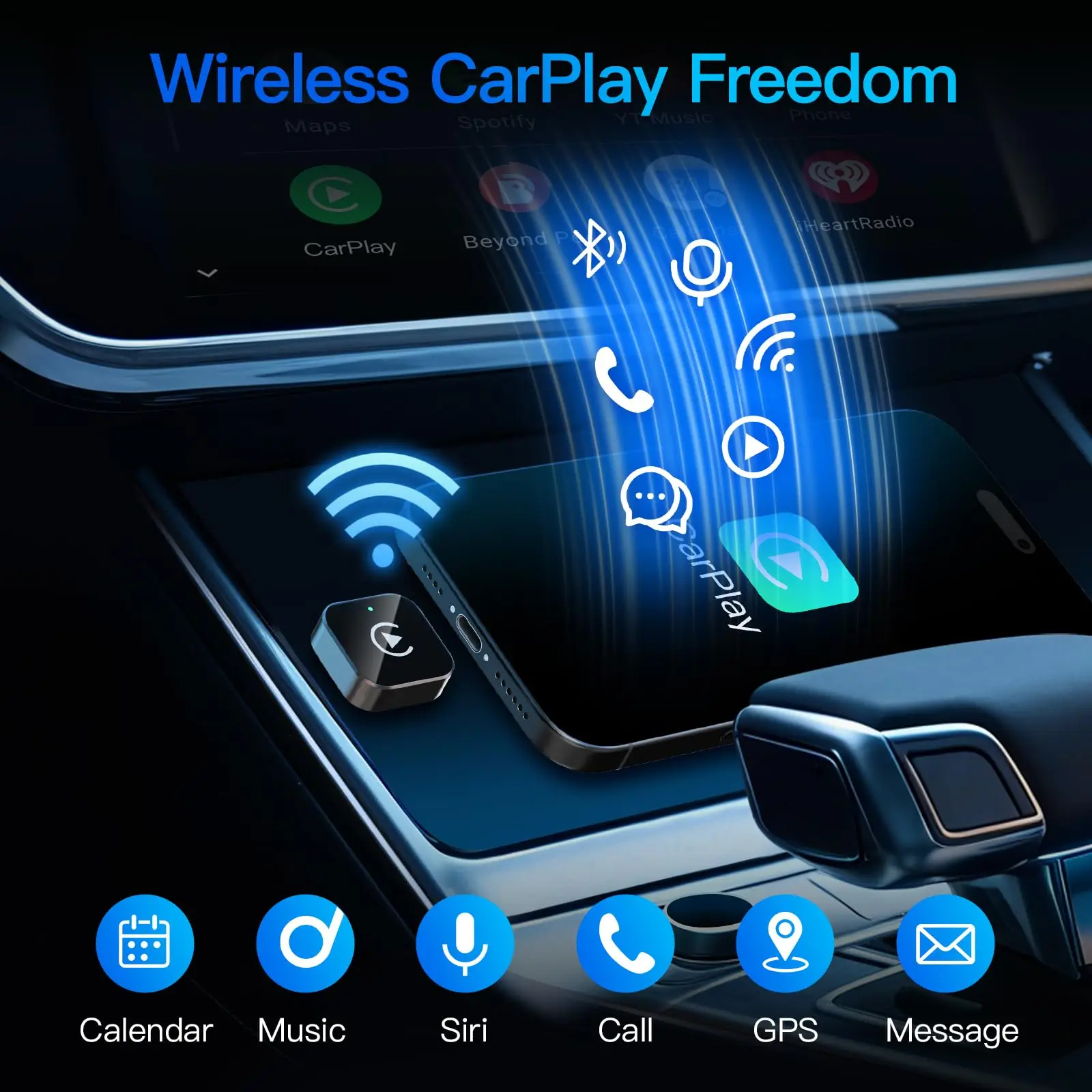 Wireless CarPlay & Android Auto Adapter, Wired to Wireless Dongle | Plug & Play Compatible with iPhone & Android Smartphones