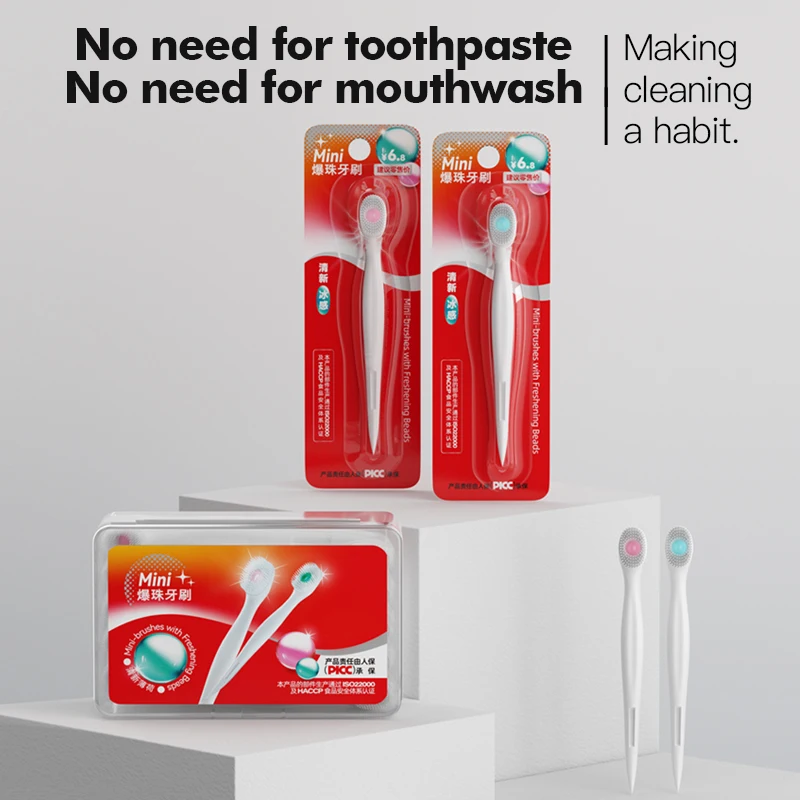 Single Wrapped Burst Bead Toothbrush, No Water Portable Toothbrush No Rinse for Outdoor Travel Fresh Breath