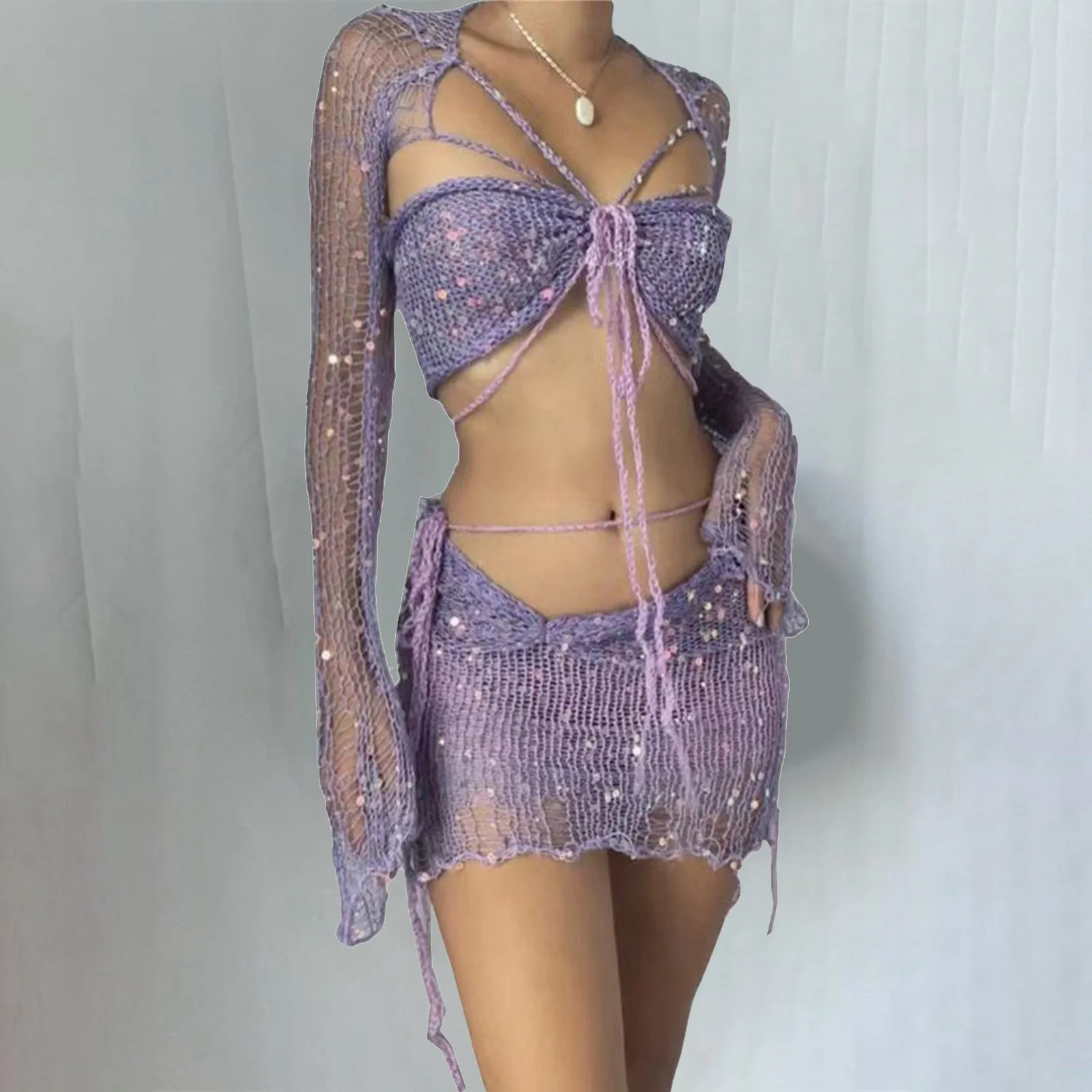 Elegant Women's 3 Piece Knit Skirt Top Set