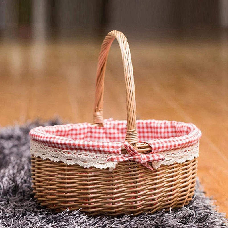 ABMO 5X Cestino in vimini Cestini regalo Cestino da picnic vuoto ovale in salice intrecciato con manico Cestino nuziale piccolo