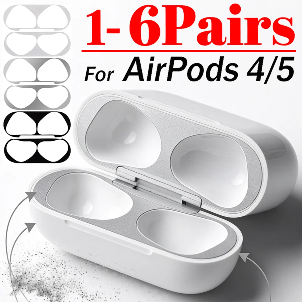 6-1Pairs for Apple AirPods 5/4 Ultra-thin Metal Anti-Dust Guard Sticker Dust Cover Protective Dustproof Film Protectors Stickers