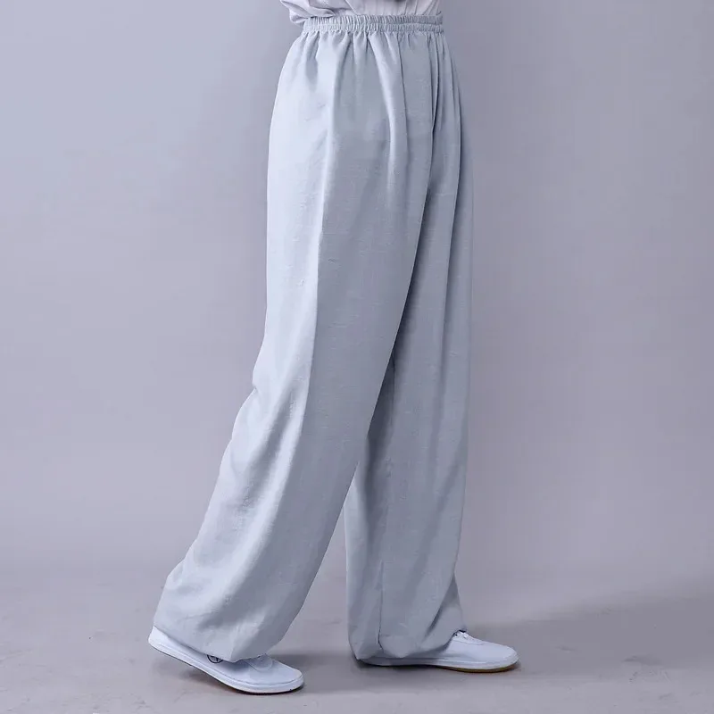 Lyou 2025 Adult Unisex Kung Fu Clothing Wushu Tai Chi Pants Linen Plus Size Elastic Martial Art Woman Yoga Trousers Morning ★ ★