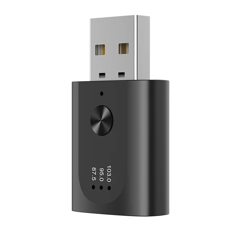 AB25-USB Bluetooth 5.3 Adapter Wireless Audio Receiver Bluetooth Transmitter With Mic Handsfree Call For Car With FM Radio