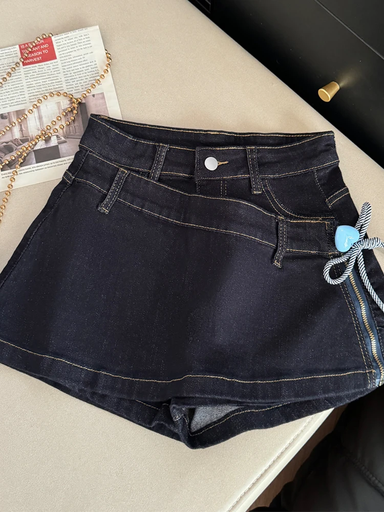 

Женские ковбойские шорты трапециевидной формы с застежкой-молнией и пряжкой в форме сердца, эластичные облегающие ковбойские шорты Y2K, полуюбка, короткая юбка