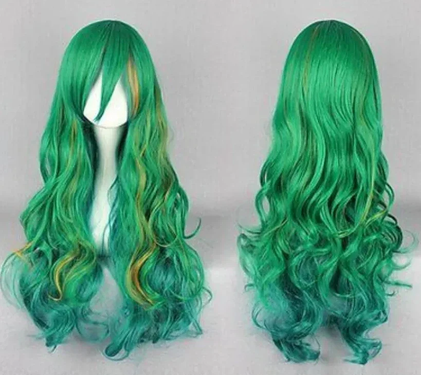 

Long Green Blue & Brown Curly Anime Cosplay Wig