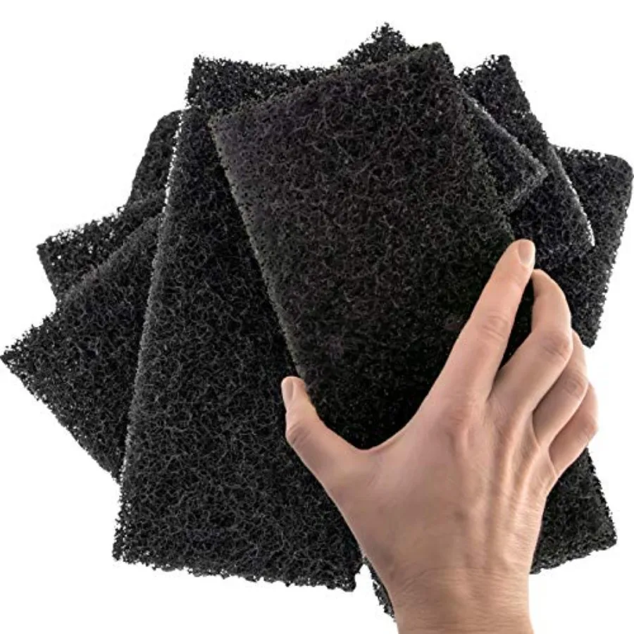

Heavy Duty XL Black Scouring Pad 5 Pack. 10 x 4.5in Large Multipurpose Nylon Scrubbing Sponges. Clean Bathrooms, Kitchens, Coun
