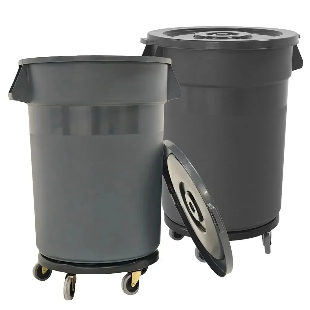 

Dual 32-Gallon Wheeled Trash Cans with Lids for Outdoor Use in Hospitals, Garages, and Yards