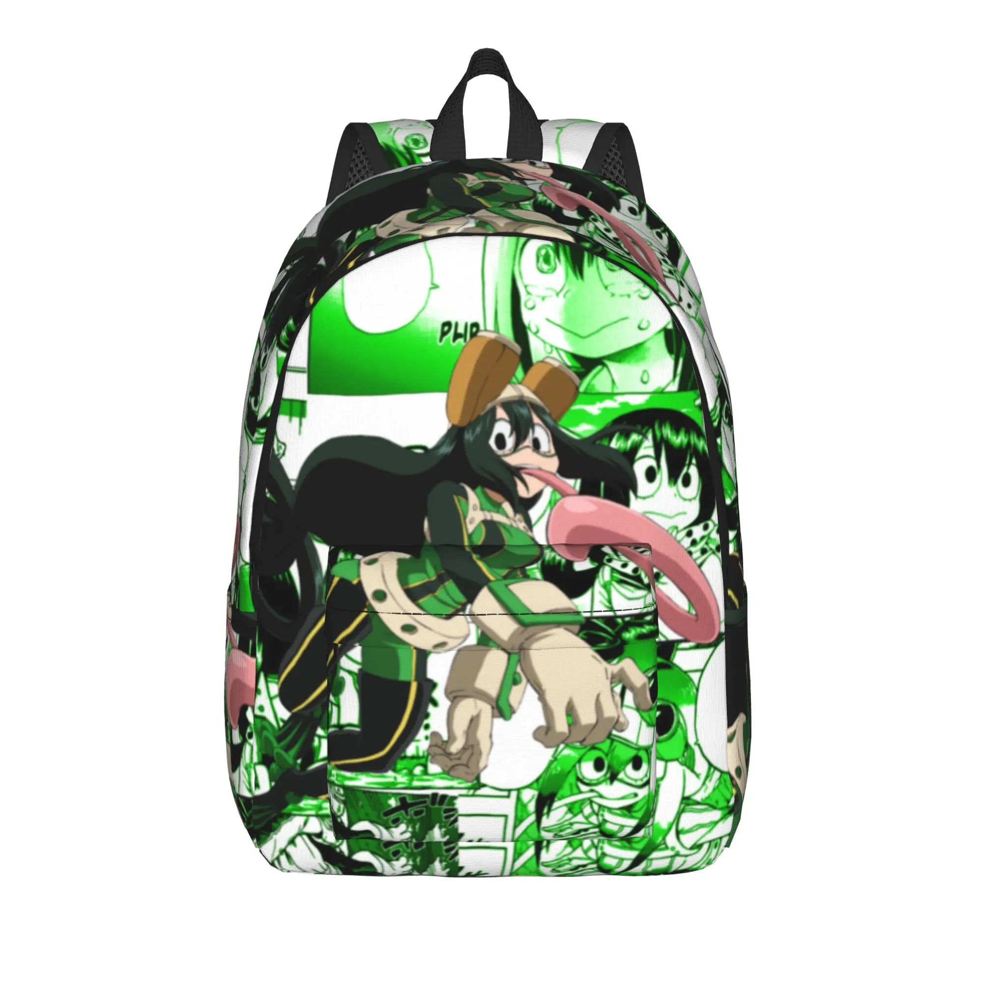 Tsuyu Asui Manga Teenage Backpack with Pocket High School Business Academy Anime Daypack for Men Women College Canvas Bags