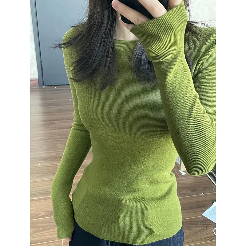 Basics Women Knit Sweater Autumn Winter Slim Round Collar Pullover Sweaters Female Solid Color Long Sleeve Cashmere Soft Jumper