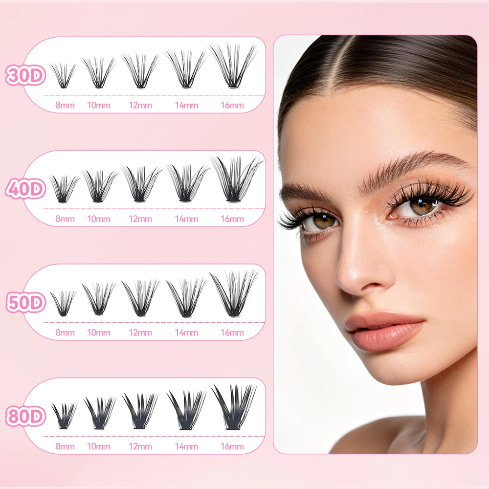 New 200pcs Individual Lash Clusters 30D 40D 50D 80D Anime Segmented Lashes Mix Length DIY Cluster Eyelashes Volume Faux Cils
