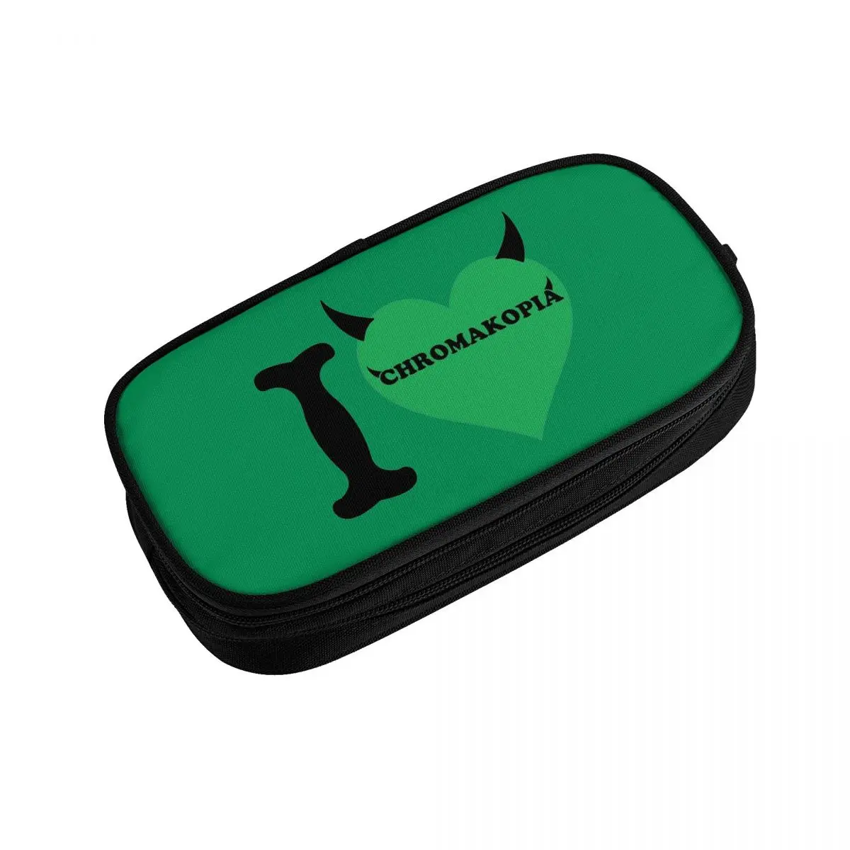 CHROMAKOPIA Green Heart Devil Design Pencil Cases Pen Box Bags for Student Large Storage Students School Cosmetic Pencilcases