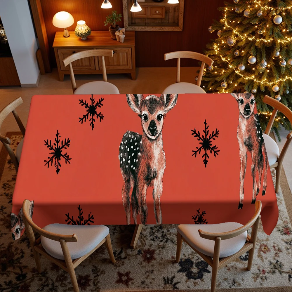Deer & Snowflake Tablecloth Restaurant Kitchen Tablecloth Living Room Home Decoration Rectangular Party Decoration