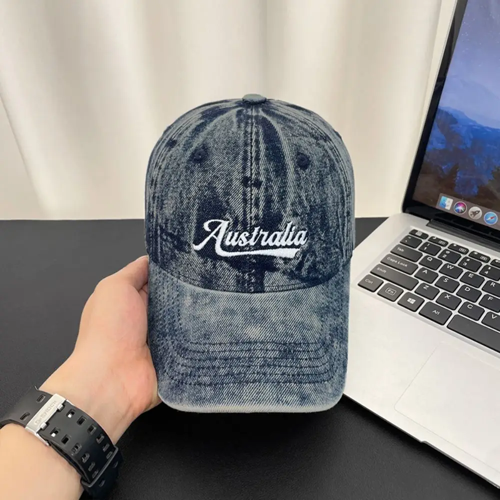 

Korean Style Denim Baseball Cap Wide Brim Cotton Letter Embroidery Peaked Cap Adjustable Sunscreen Casual Duckbill Hat