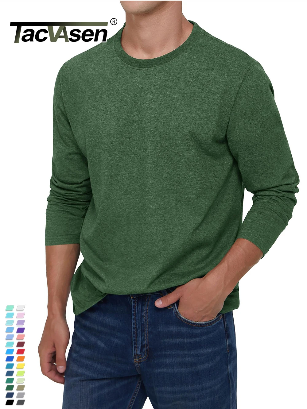 TACVASEN Long Sleeve Cotton T-shirt Mens Breathable Moisture Wicking Casual T-shirt Spring Pullover Crew Neck Basic Tee Tops Man