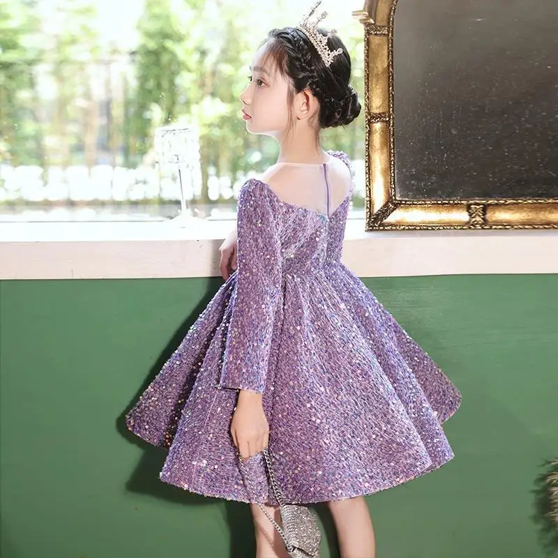 Children\'s Light Luxury Evening Fluffy Princess Ball Gown Girls Fashion Sequins Design Birthday Party Dress y1280