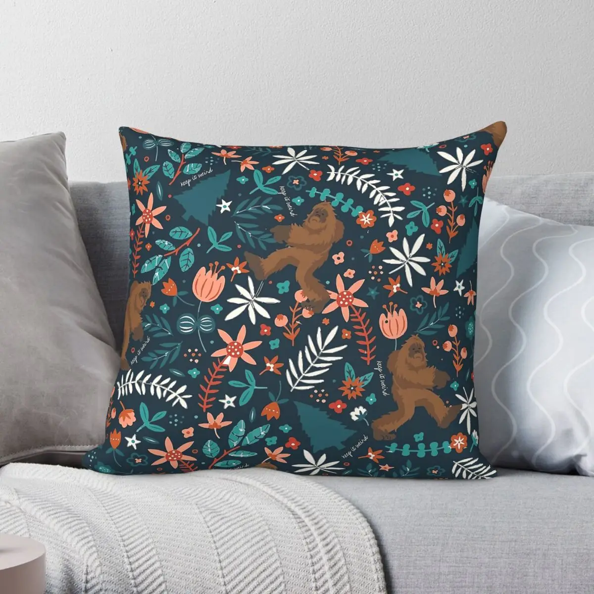 Bigfoot Keep It Weird Square Pillowcase Polyester Linen Velvet Creative Zip Decor Room Cushion Cover