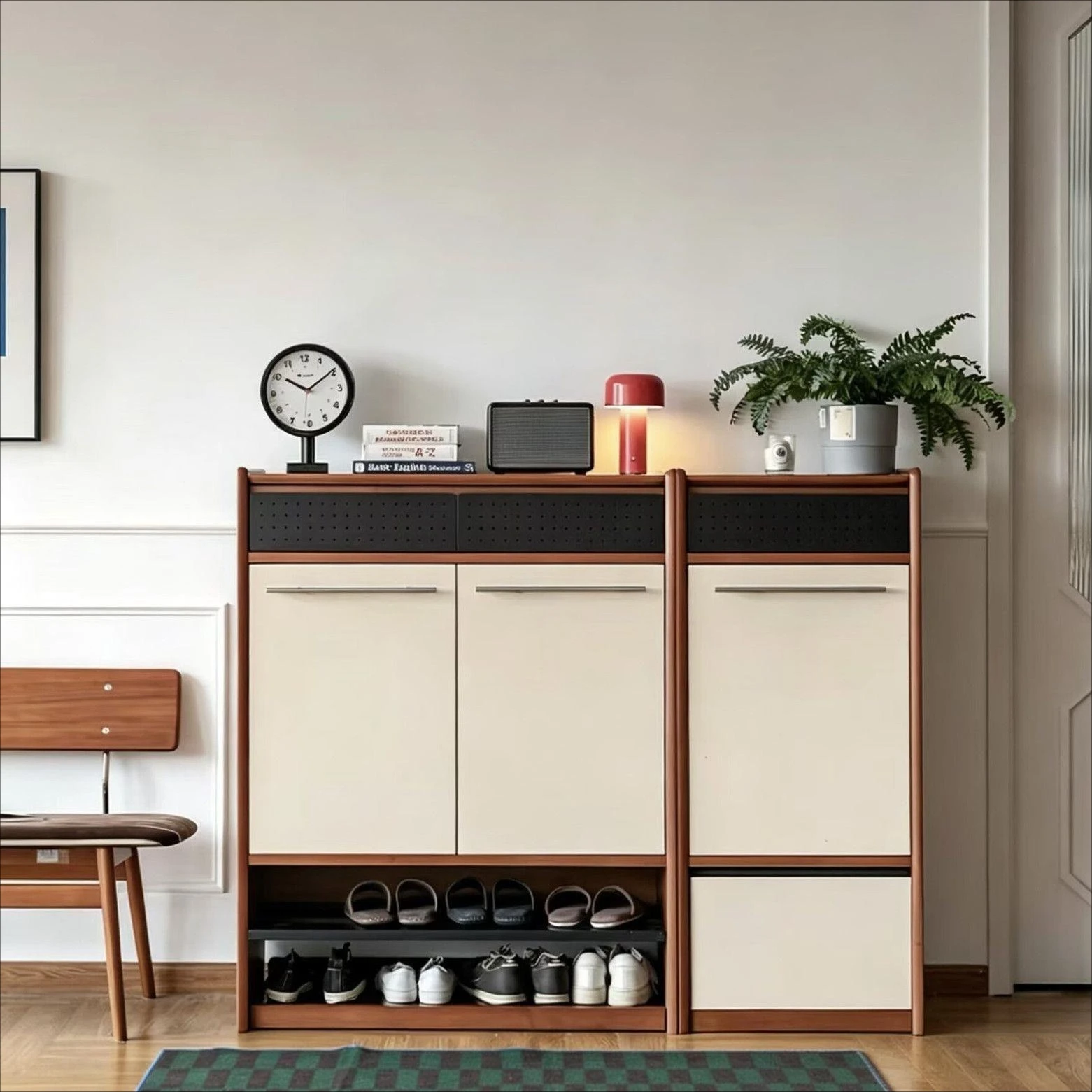 Modern solid wood medieval foyer shoe cabinet storage cabinet integrated against the wall to enter the door indoor entrance shoe