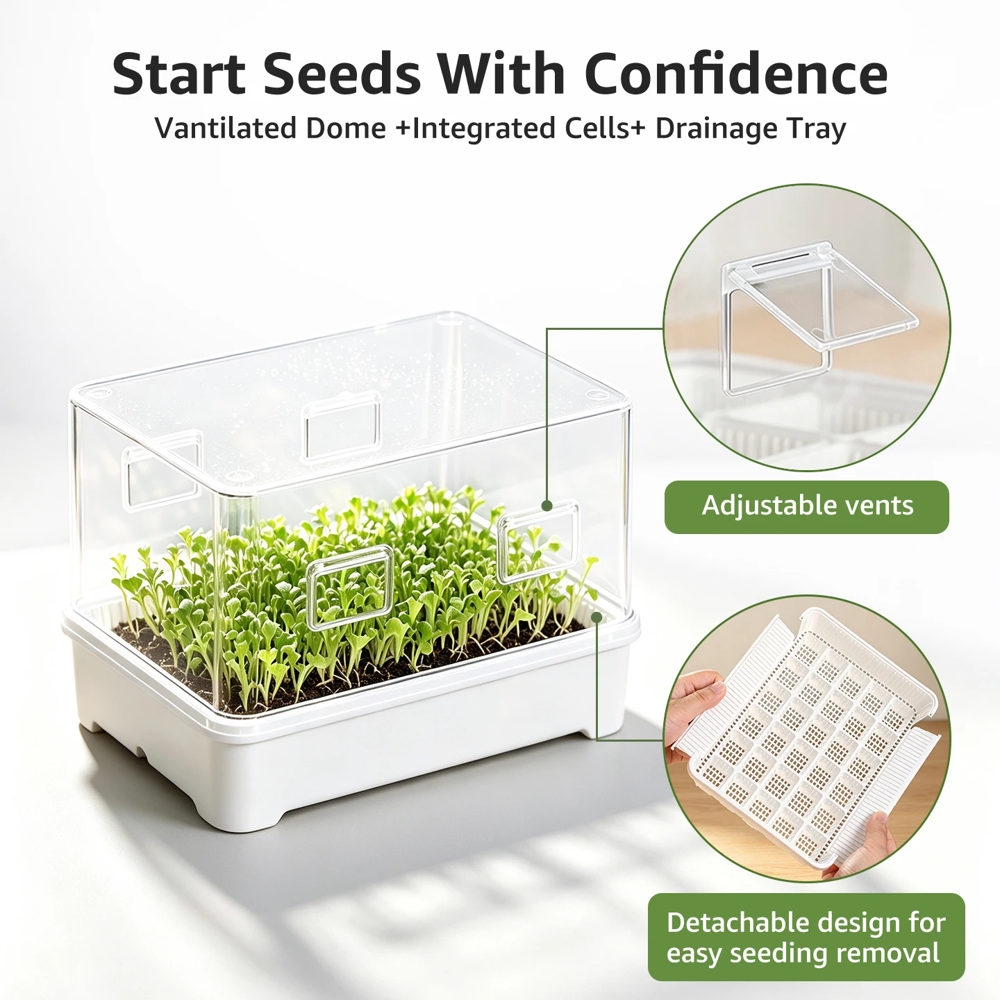 Meshpot Nursery Pot Propagation Tray with Clear Lid Adjustable Vents Humidity Temp Control for Cuttings Rooting Breeding