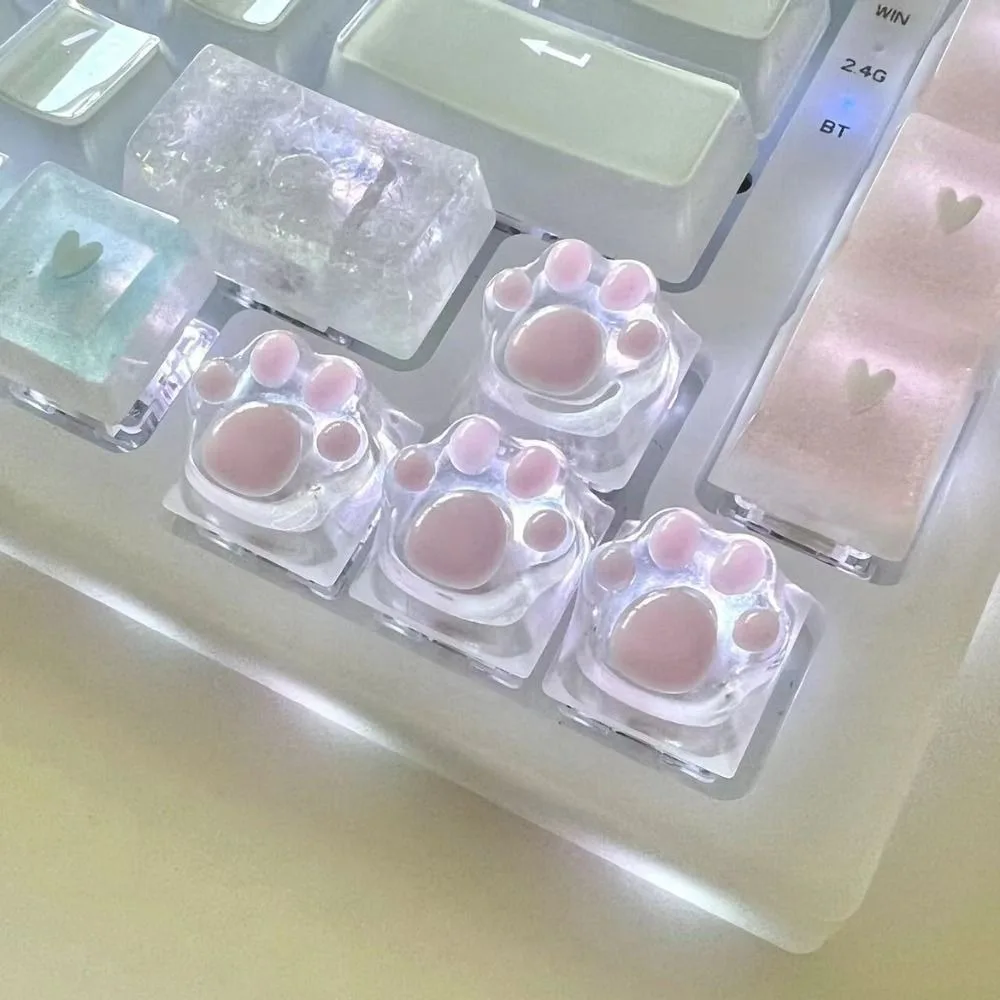 1/4 قطعة شفافة القط باو Keycap الصليب محور لوحة المفاتيح الميكانيكية مفتاح غطاء الوردي الأزرق الراتنج لطيف ESC WASD كيكابس